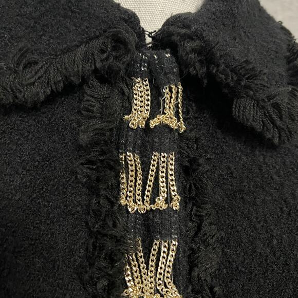 Gaetano Navarra Blazer Womens IT 40 Small Black Boucle Fringe Chain Italy Peplum - Picture 5 of 16